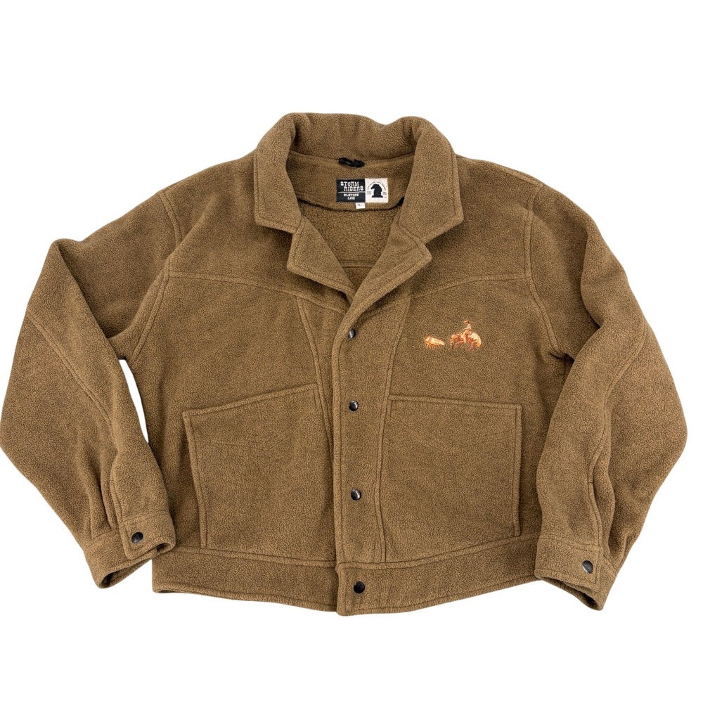 Storm Riders Brown Fleece Western Trucker Jacket Embroidered Cowboy Large Ranch